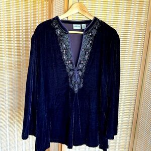 Chico’s Purple “velvet” top with beading and sequins - size 3